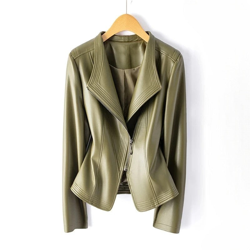 Women's asymmetric zip jacket with notched lapels and long sleeves