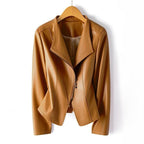 Women's asymmetric zip jacket with notched lapels and long sleeves