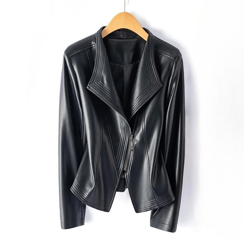 Women's asymmetric zip jacket with notched lapels and long sleeves