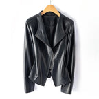 Women's asymmetric zip jacket with notched lapels and long sleeves