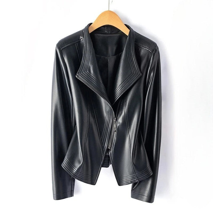 Women's asymmetric zip jacket with notched lapels and long sleeves