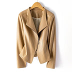 Women's asymmetric zip jacket with notched lapels and long sleeves