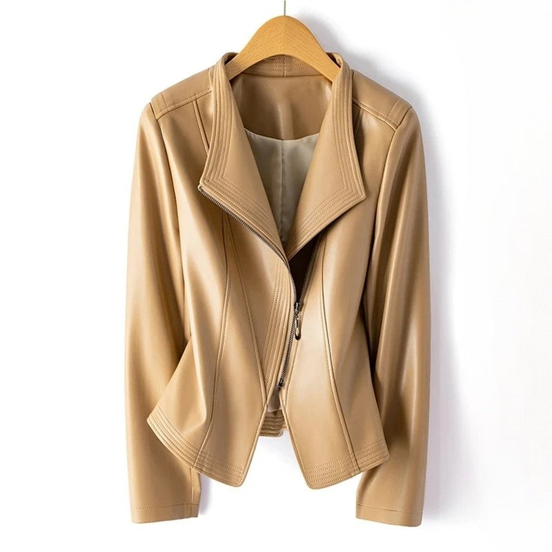 Women's asymmetric zip jacket with notched lapels and long sleeves