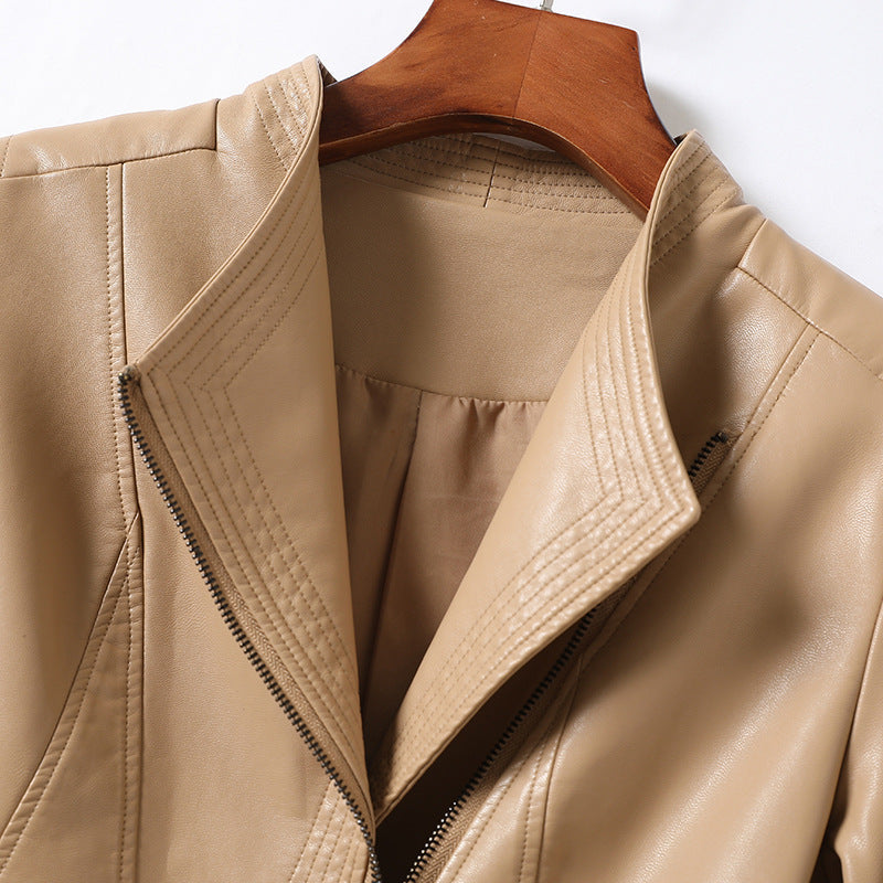Women's asymmetric zip jacket with notched lapels and long sleeves