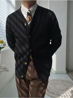 Men's V-neck ribbed cardigan with button front