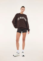 Women's brown crew-neck graphic knit sweater
