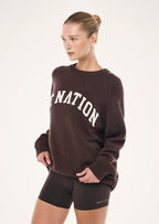Women's brown crew-neck graphic knit sweater