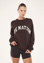 Women's brown crew-neck graphic knit sweater