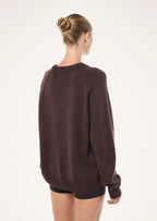 Women's brown crew-neck graphic knit sweater