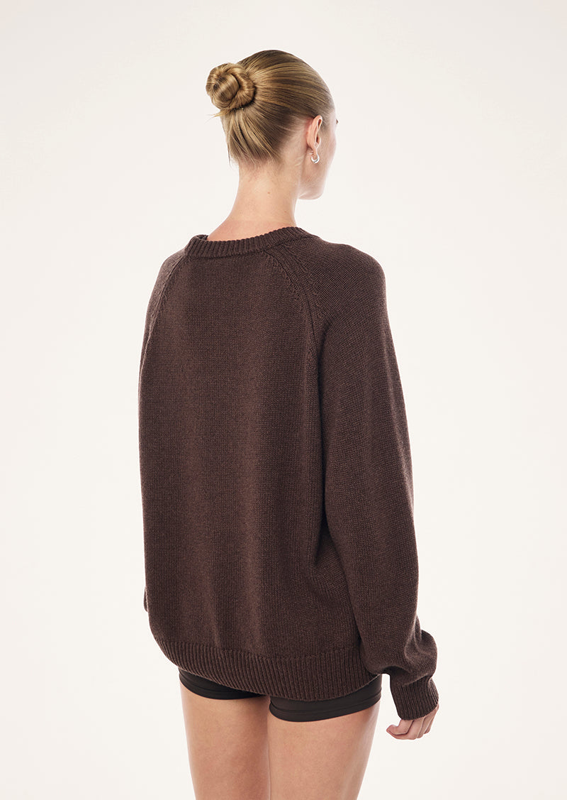 Women's brown crew-neck graphic knit sweater