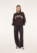 Women's brown crew-neck graphic knit sweater