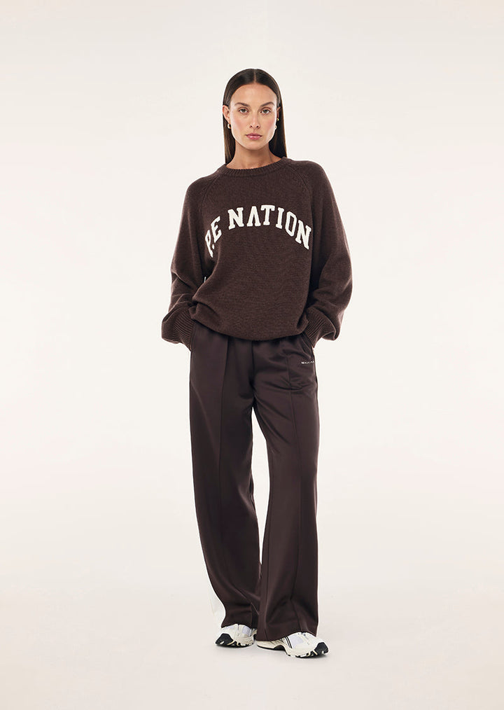 Women's brown crew-neck graphic knit sweater