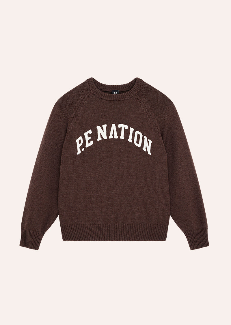 Women's brown crew-neck graphic knit sweater
