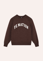 Women's brown crew-neck graphic knit sweater