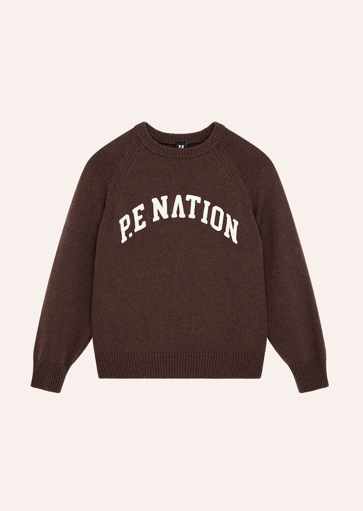 Women's brown crew-neck graphic knit sweater