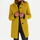 Women's mid-length button front coat with stand collar and patch pockets