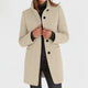 Women's mid-length button front coat with stand collar and patch pockets