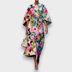 Women's floral midi dress with wide three-quarter sleeves
