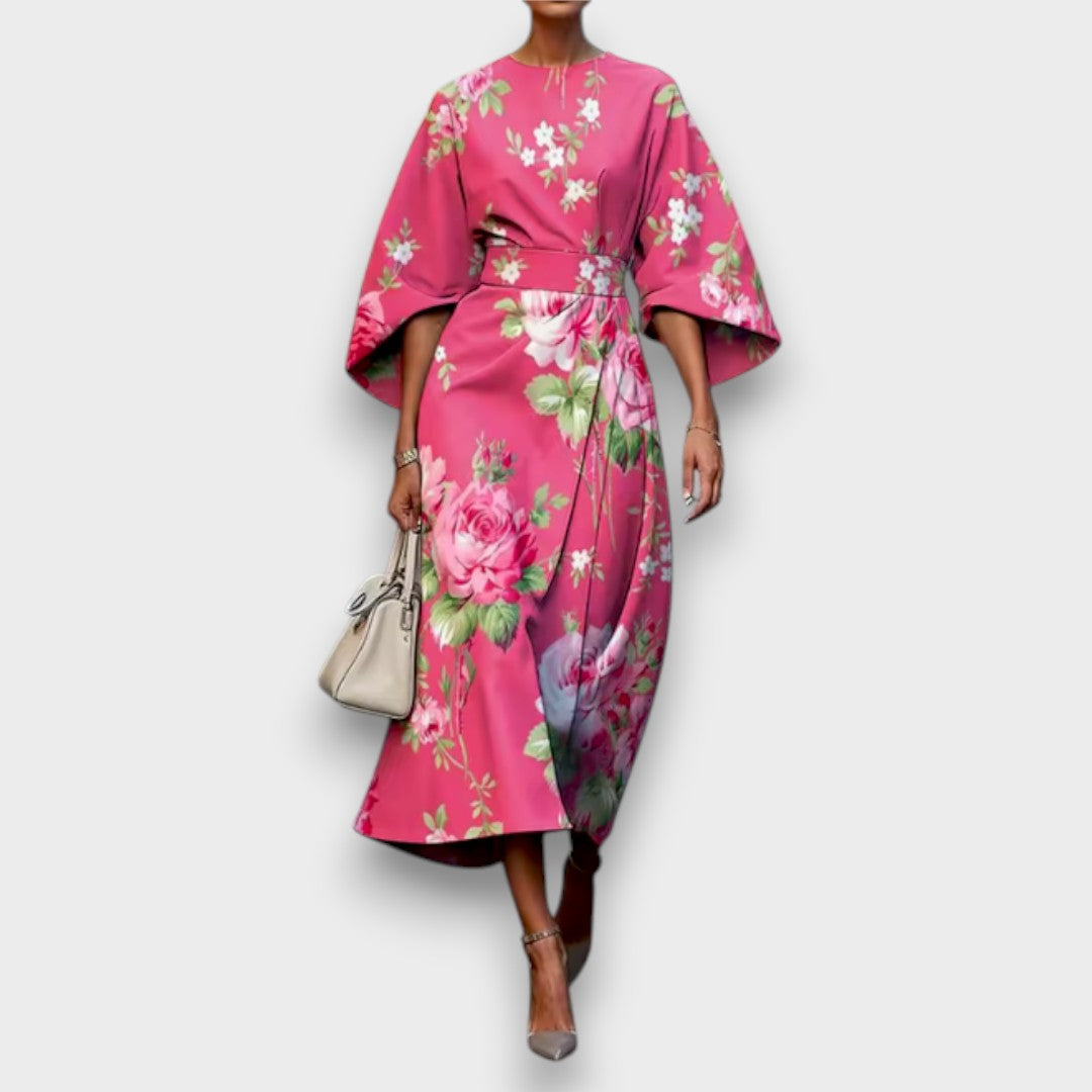 Women's floral midi dress with wide three-quarter sleeves