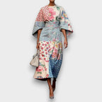 Women's floral midi dress with wide three-quarter sleeves