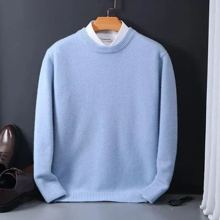 Men's plain crew neck sweater with long sleeves and ribbed trims