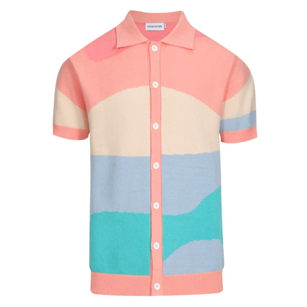 Men's pastel colorblock knit polo shirt with button front