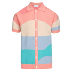 Men's pastel colorblock knit polo shirt with button front