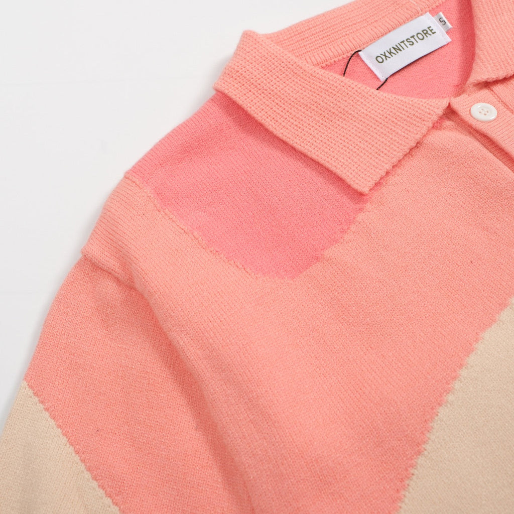 Men's pastel colorblock knit polo shirt with button front
