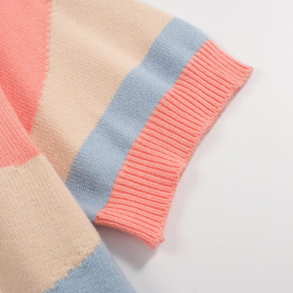 Men's pastel colorblock knit polo shirt with button front