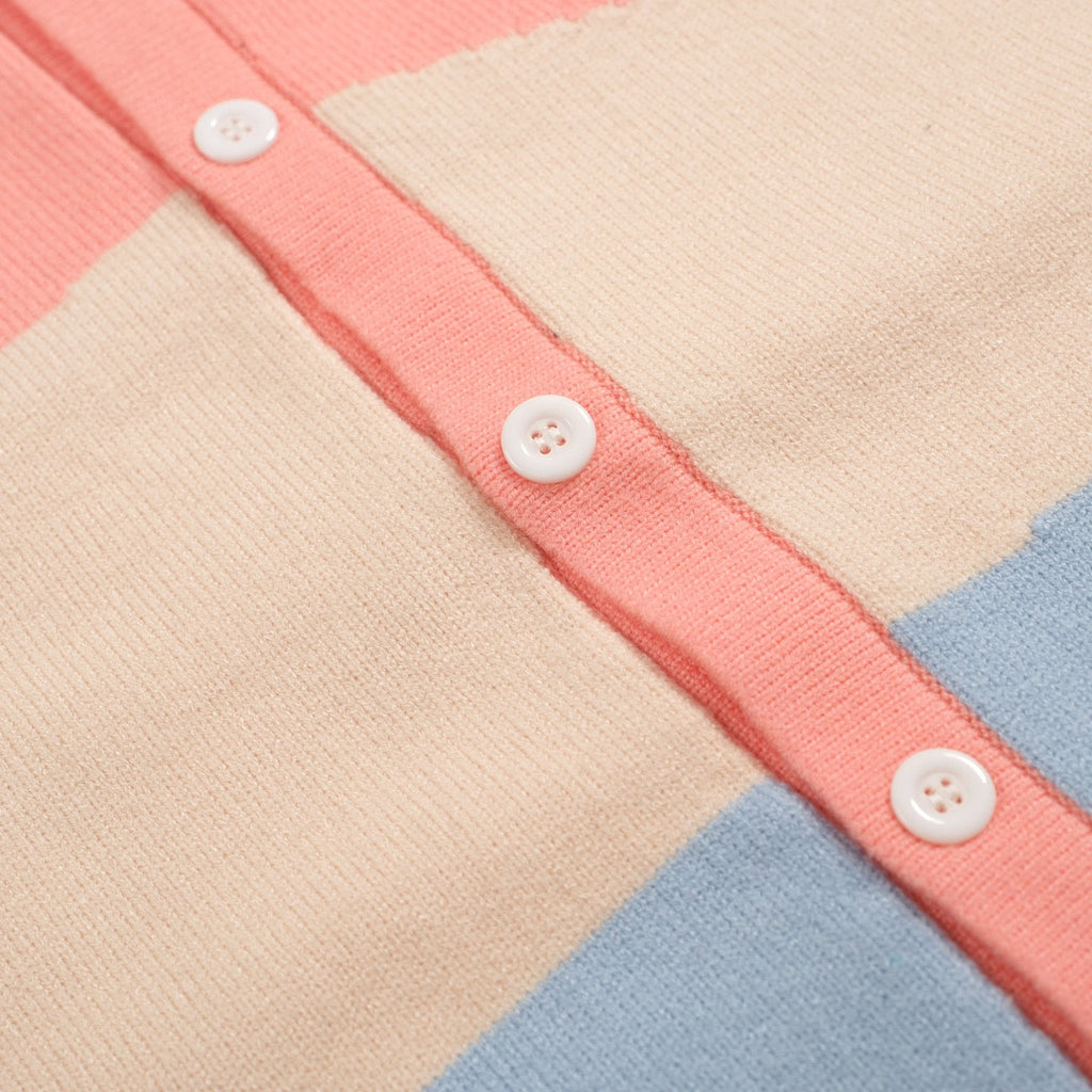 Men's pastel colorblock knit polo shirt with button front