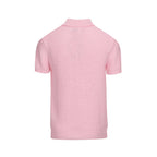 Men's pink waffle knit polo with V-neck collar