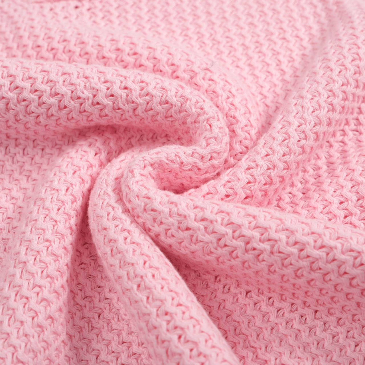 Men's pink waffle knit polo with V-neck collar