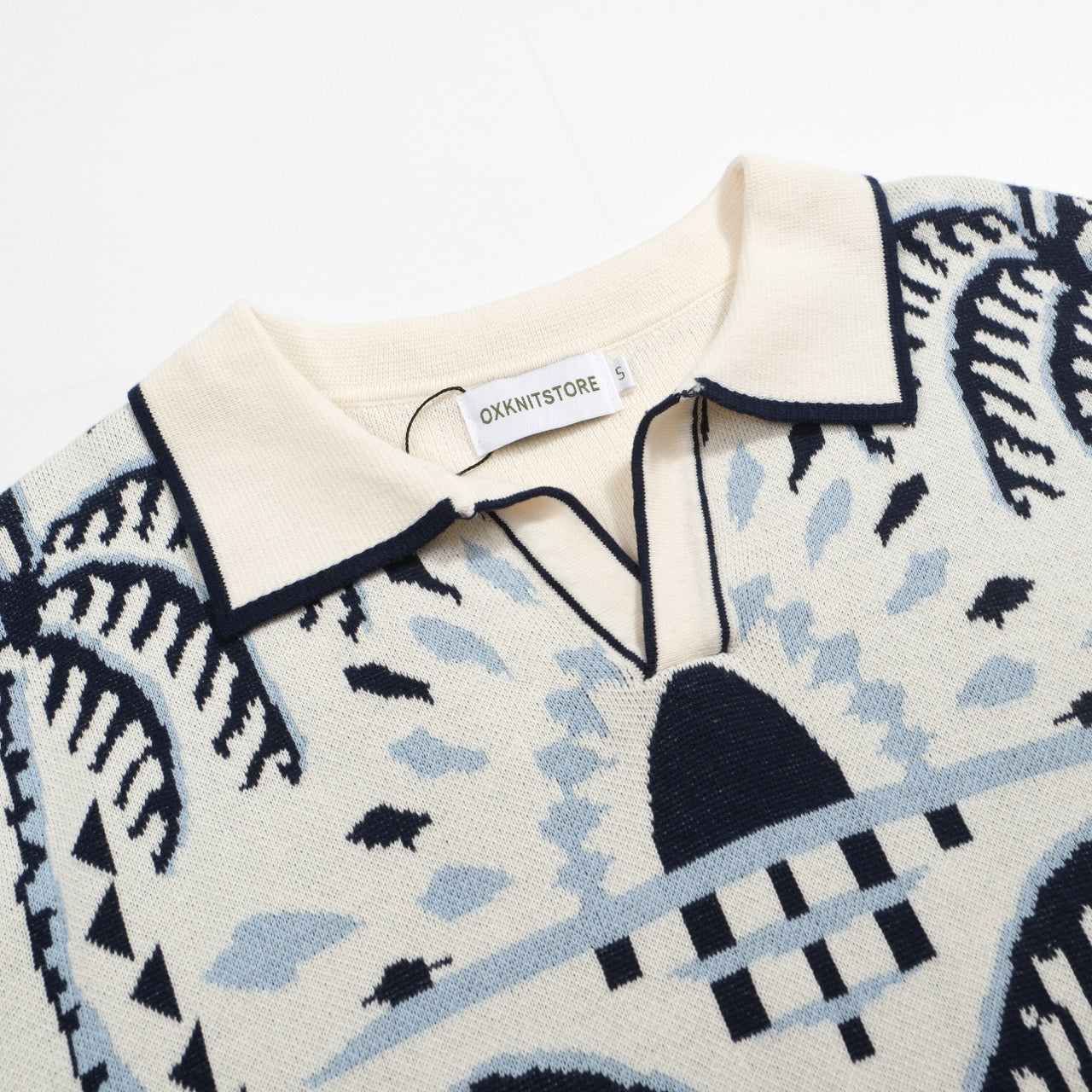 Men's safari jacquard polo shirt with elephant and palm tree motifs