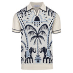 Men's safari jacquard polo shirt with elephant and palm tree motifs
