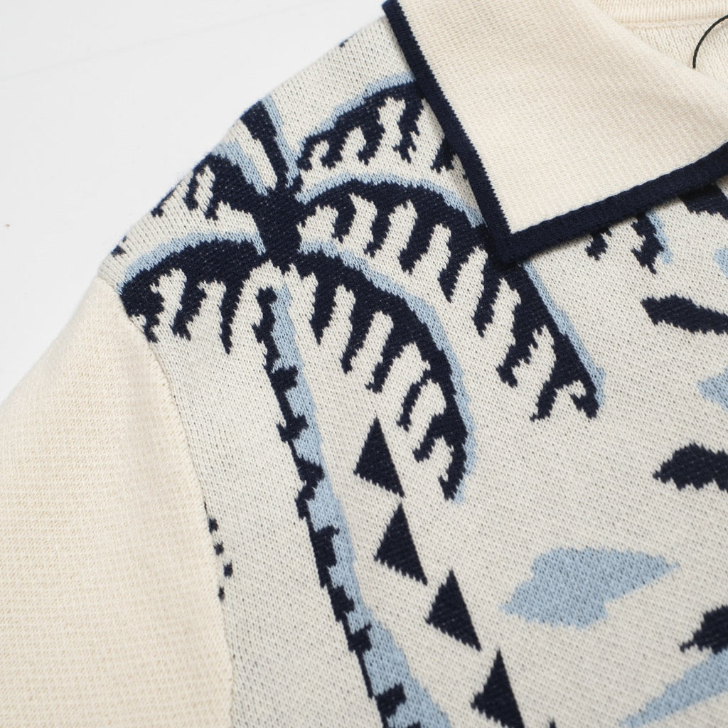 Men's safari jacquard polo shirt with elephant and palm tree motifs