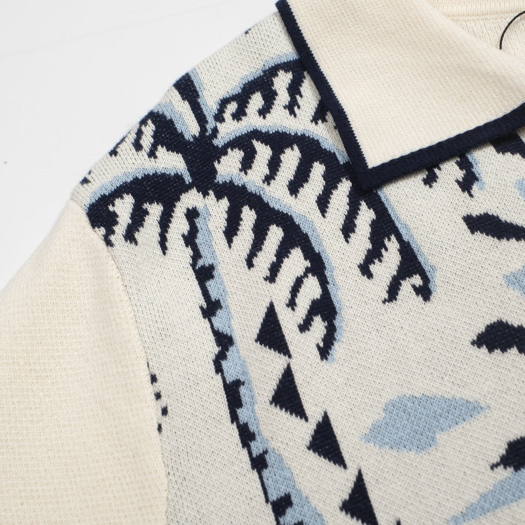 Men's safari jacquard polo shirt with elephant and palm tree motifs