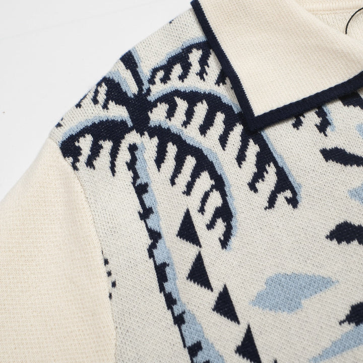 Men's safari jacquard polo shirt with elephant and palm tree motifs
