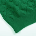 Men's green textured knit cardigan with V-neck and short sleeves