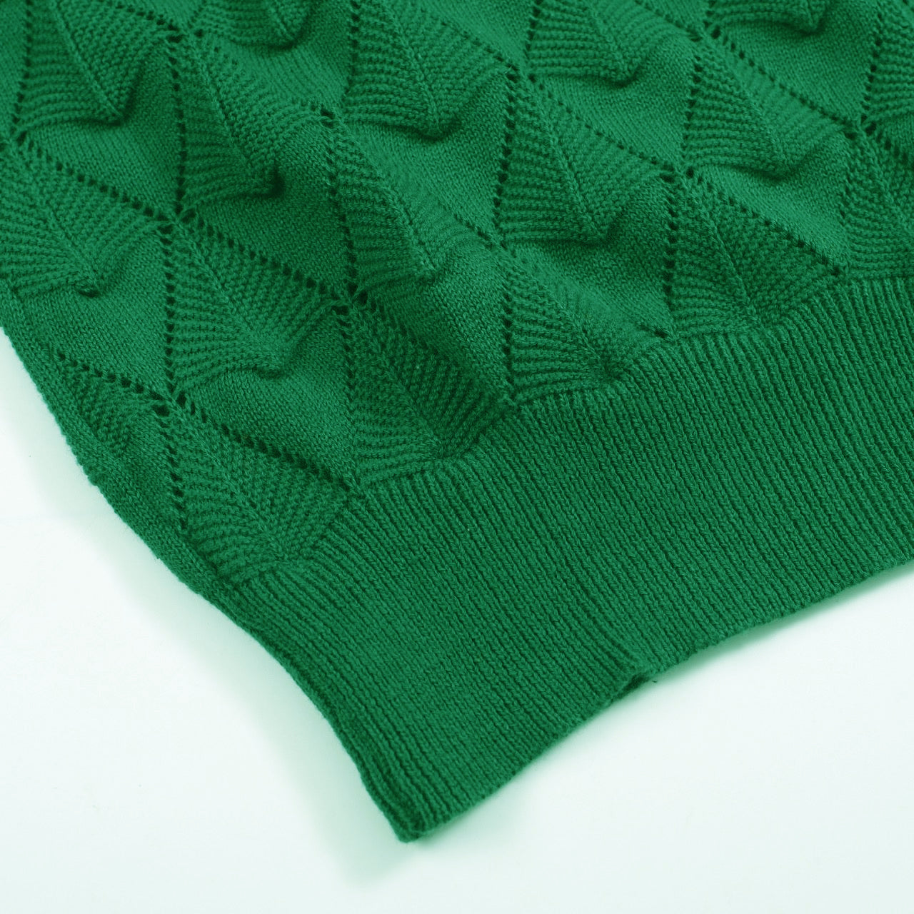 Men's green textured knit cardigan with V-neck and short sleeves