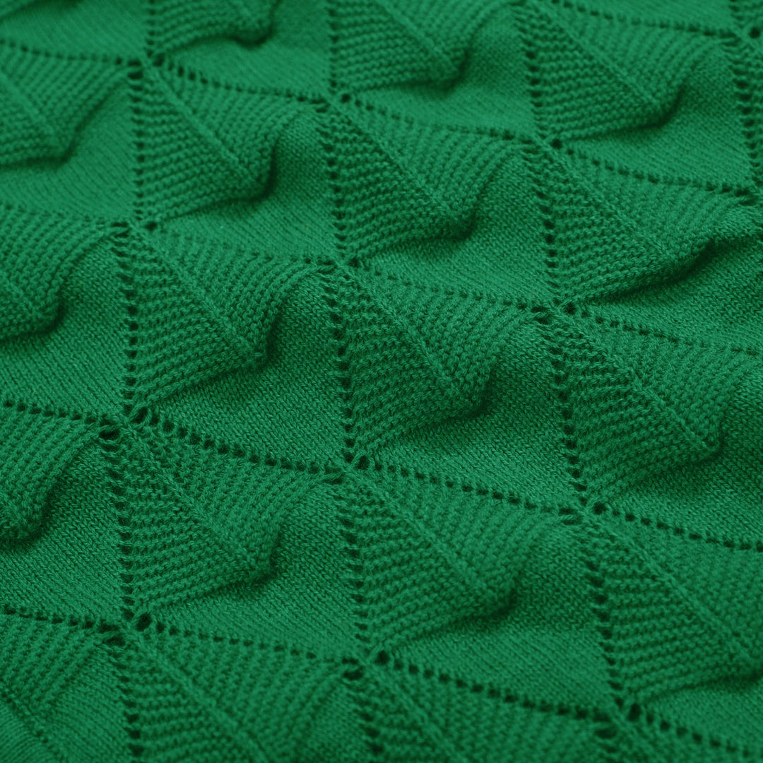 Men's green textured knit cardigan with V-neck and short sleeves