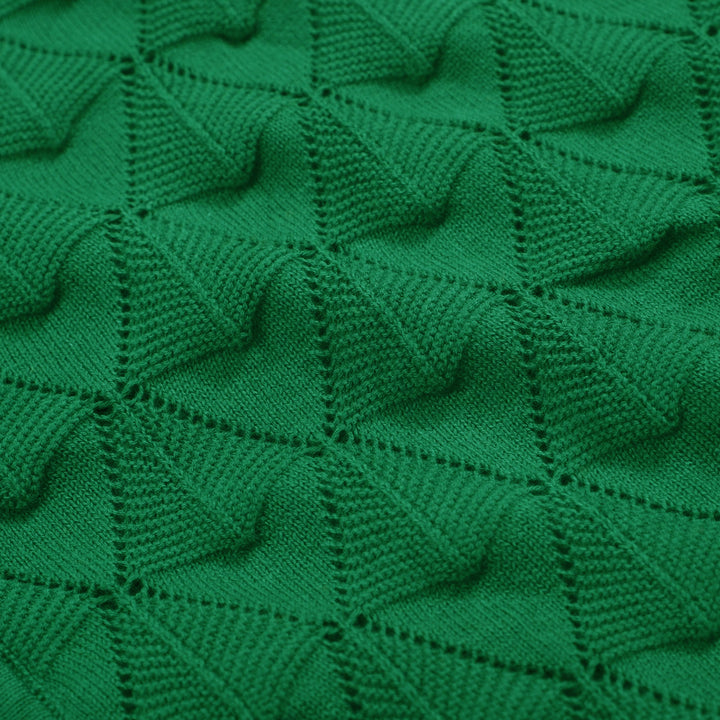 Men's green textured knit cardigan with V-neck and short sleeves