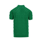 Men's green textured knit cardigan with V-neck and short sleeves
