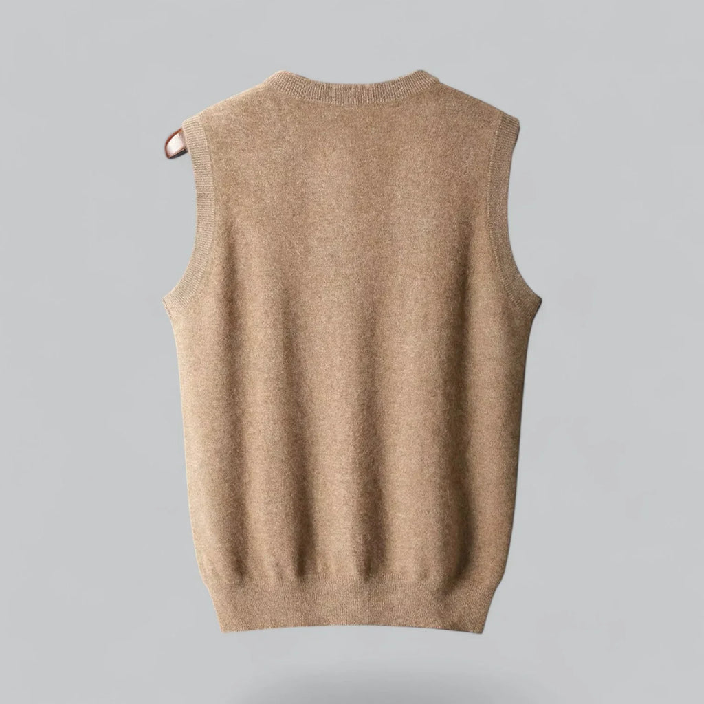 Men's plain V-neck sweater vest with sleeveless cut