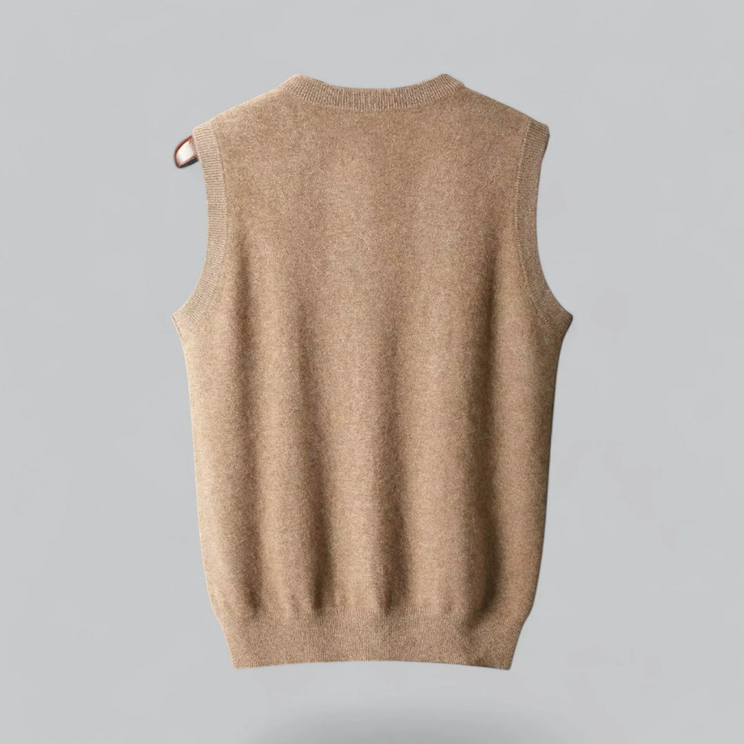 Men's plain V-neck sweater vest with sleeveless cut