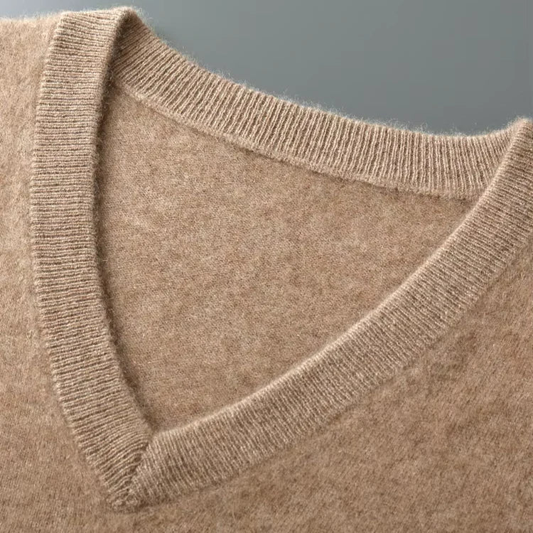Men's plain V-neck sweater vest with sleeveless cut