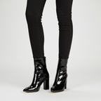 Women's patent ankle boots with pointed toes and high block heels