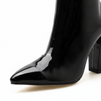 Women's patent ankle boots with pointed toes and high block heels