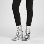 Women's patent ankle boots with pointed toes and high block heels