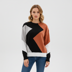 Women's geometric patchwork sweater with contrasting colour panels