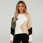 Women's geometric patchwork sweater with contrasting colour panels